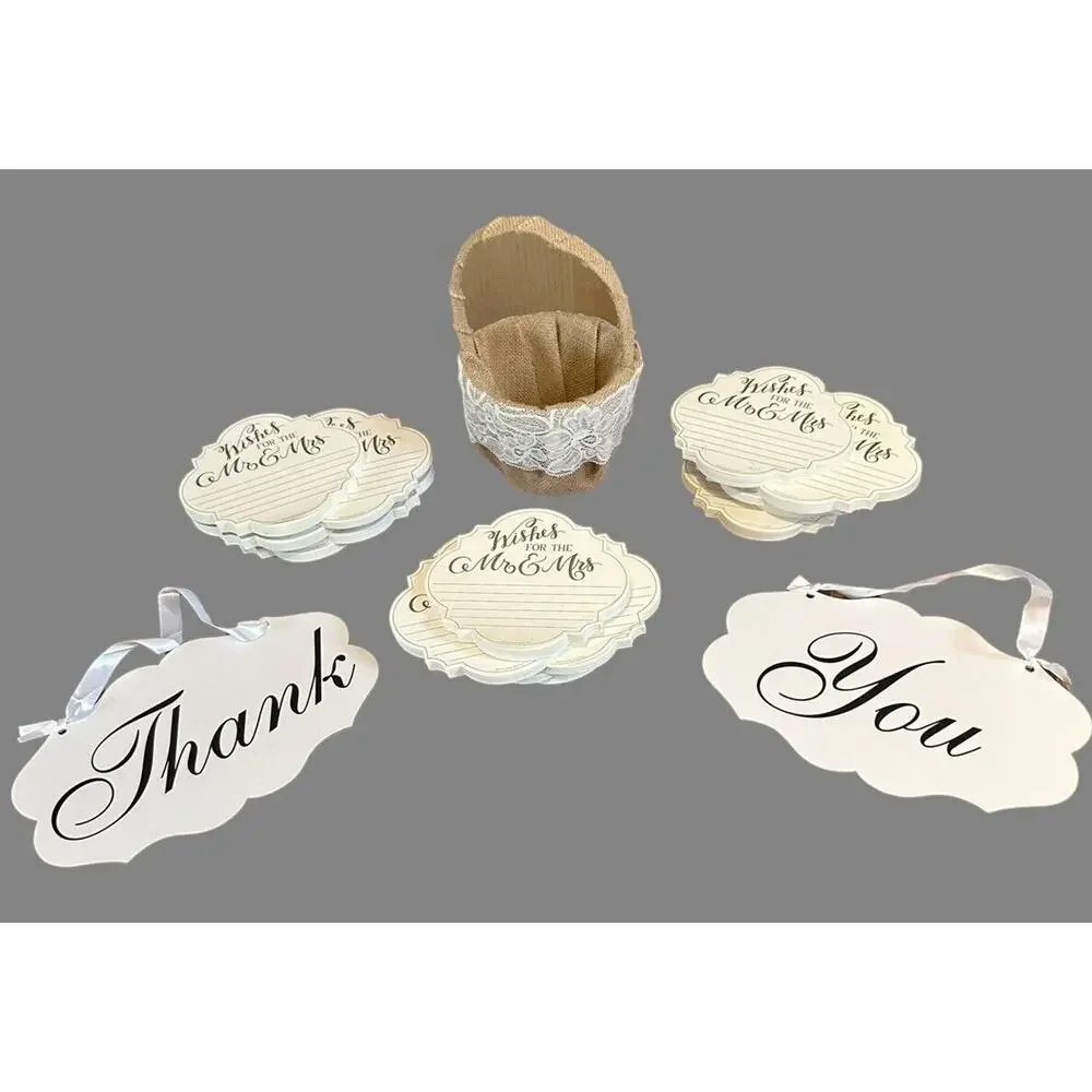 Wedding Lot Bride Groom Thank You Signs & Wishes 15 Guest Note Pads Basket